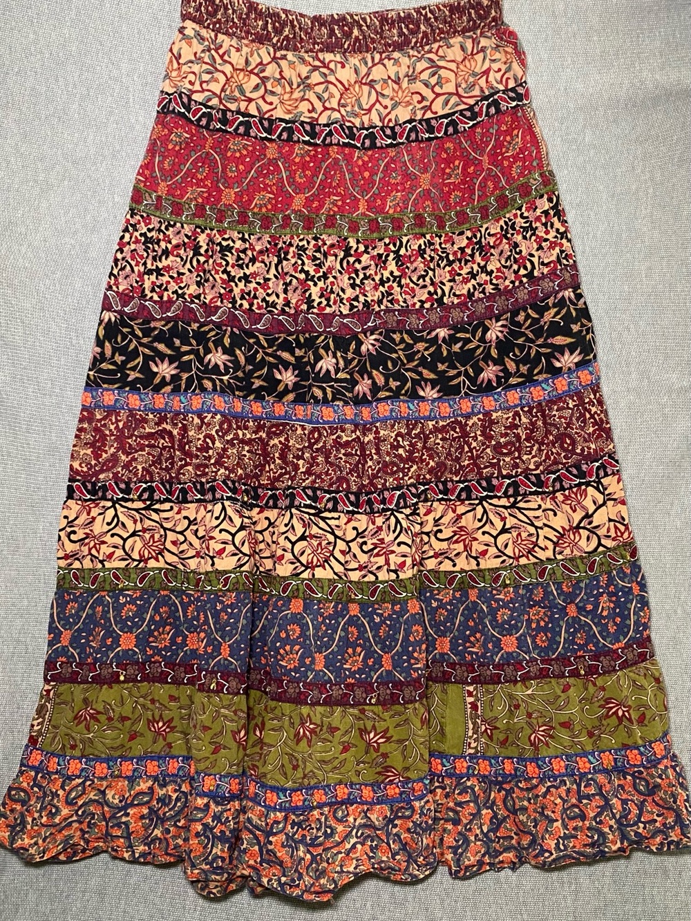 Sacred Threads Tiered Maxi Skirt Womens One Size Festival Gypsy Boho Indie